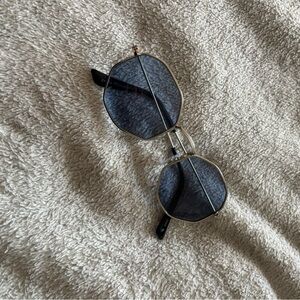 Hexagonal Sunglasses with Gold Frame